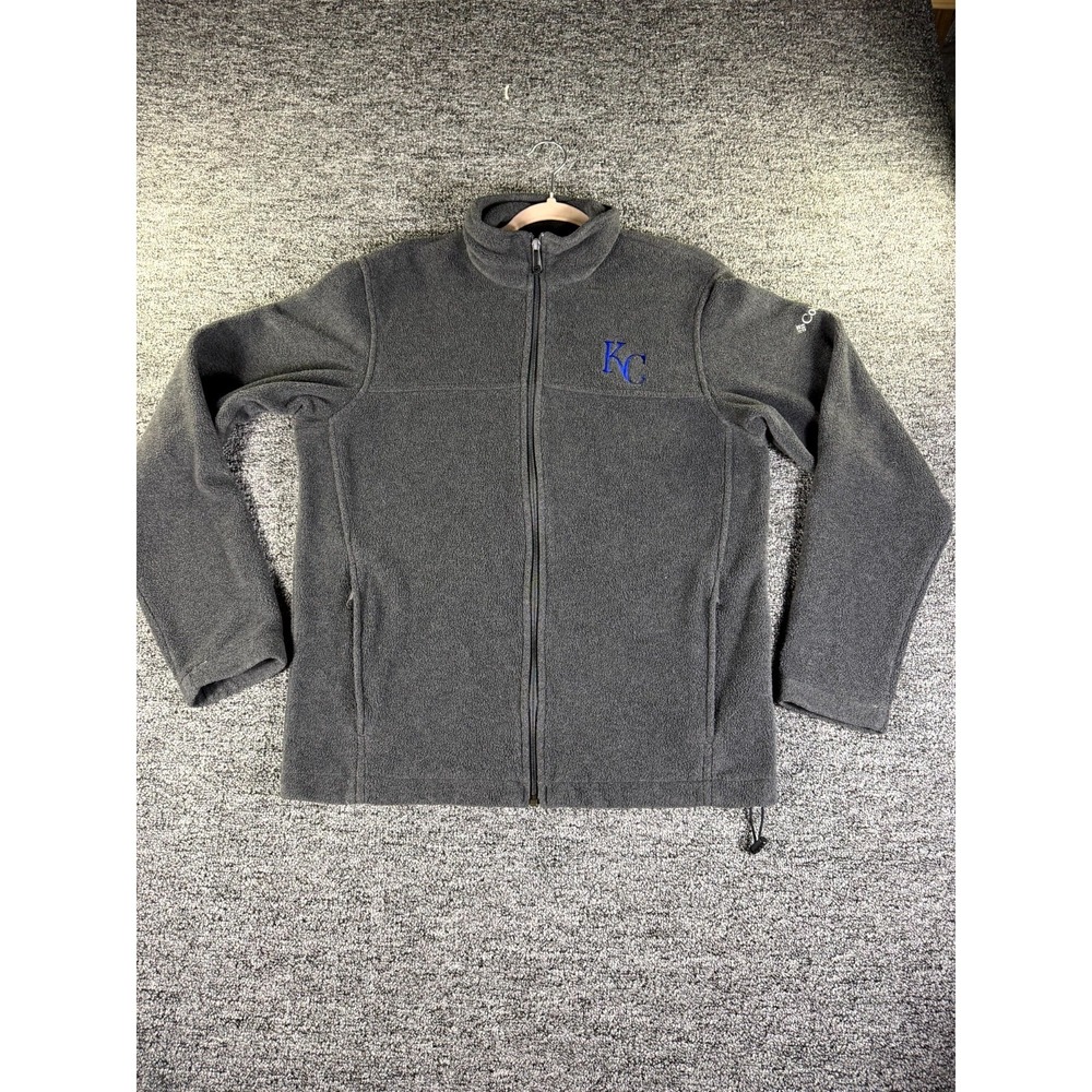 Columbia Fleece Jacket Mens Medium Gray KC Logo Toggle Hem Full Zip Outdoor
